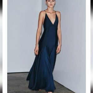Zara Navy Blue Satin Maxi Dress